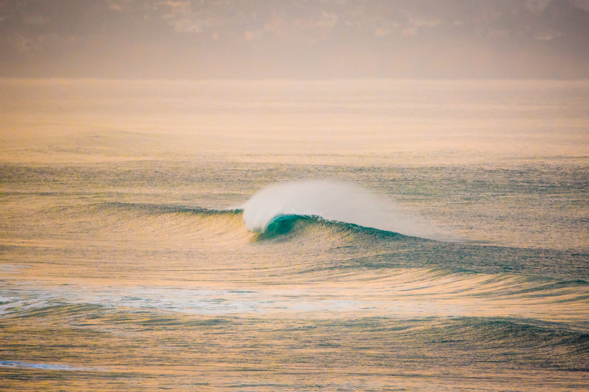 A simple A frame wave breaking on a cold winter morning at Torrey Pines.
